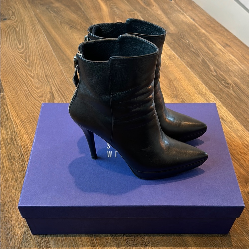 Stuart Weitzman Mizzip Black Nappa Bootie